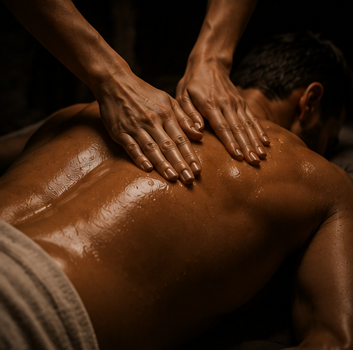 Hands releasing tension during a Swedish relaxation massage
